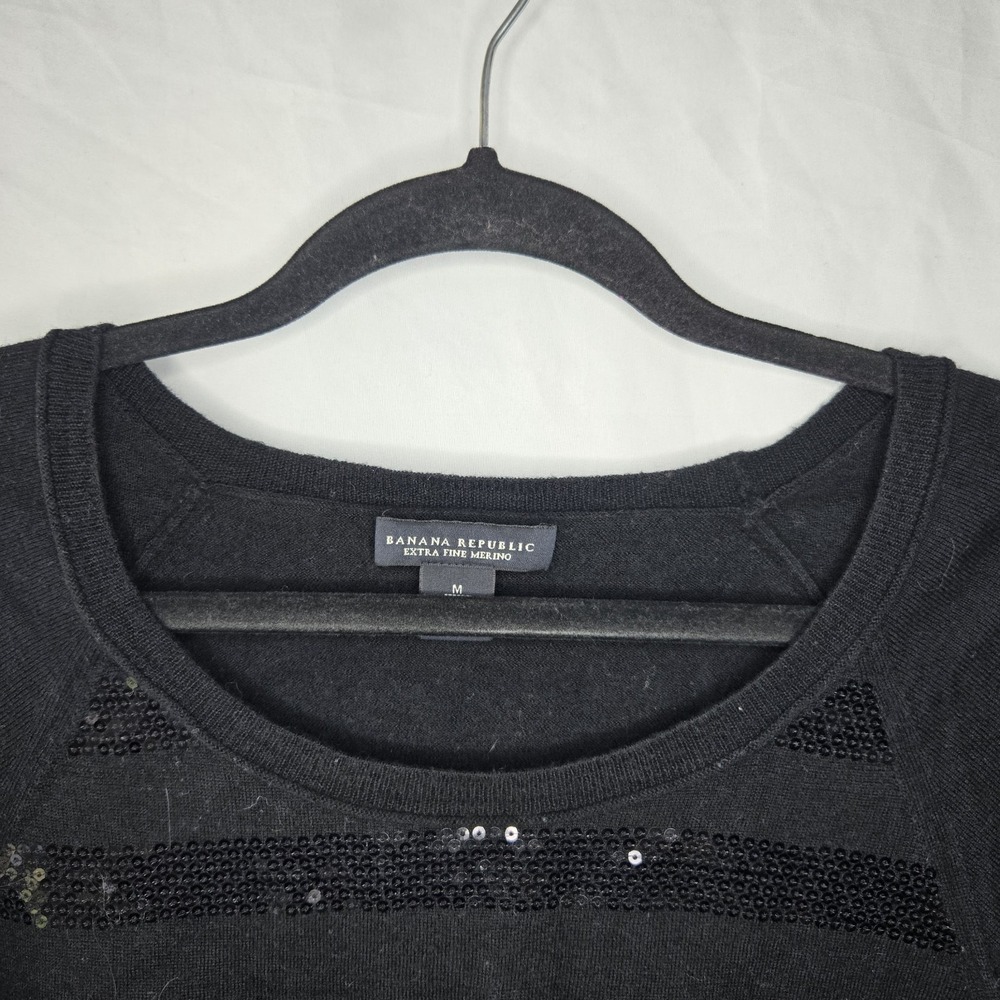 Banana‎ Republic Extra Fine Merino Wool Sequin Stripe Sweater Med whimsigoth - Picture 2 of 8
